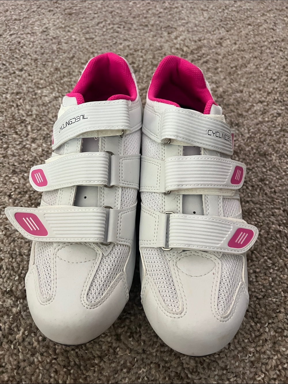 Women's White Athletic Cycling Shoes with Pink Accents